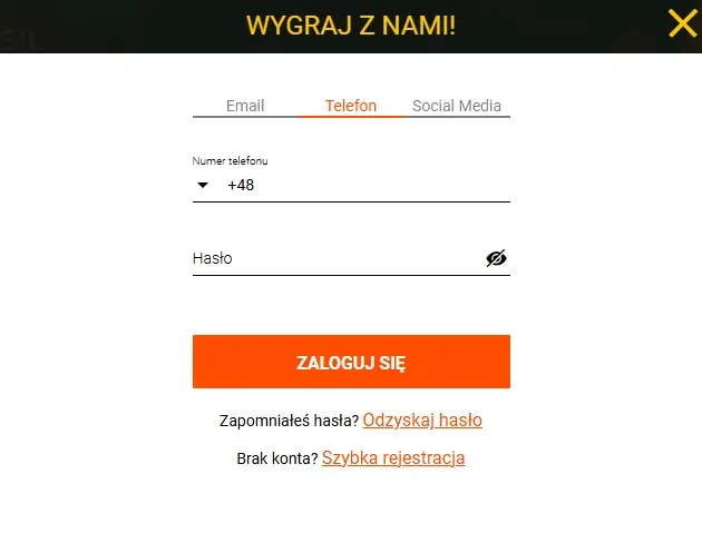 formularz rejestracyjny Spinamba Casino 1 krok